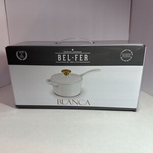 BEL-FER 1.75 Quart Cast-Iron Sauce, Pot With Lid Premium Cookware White NIB